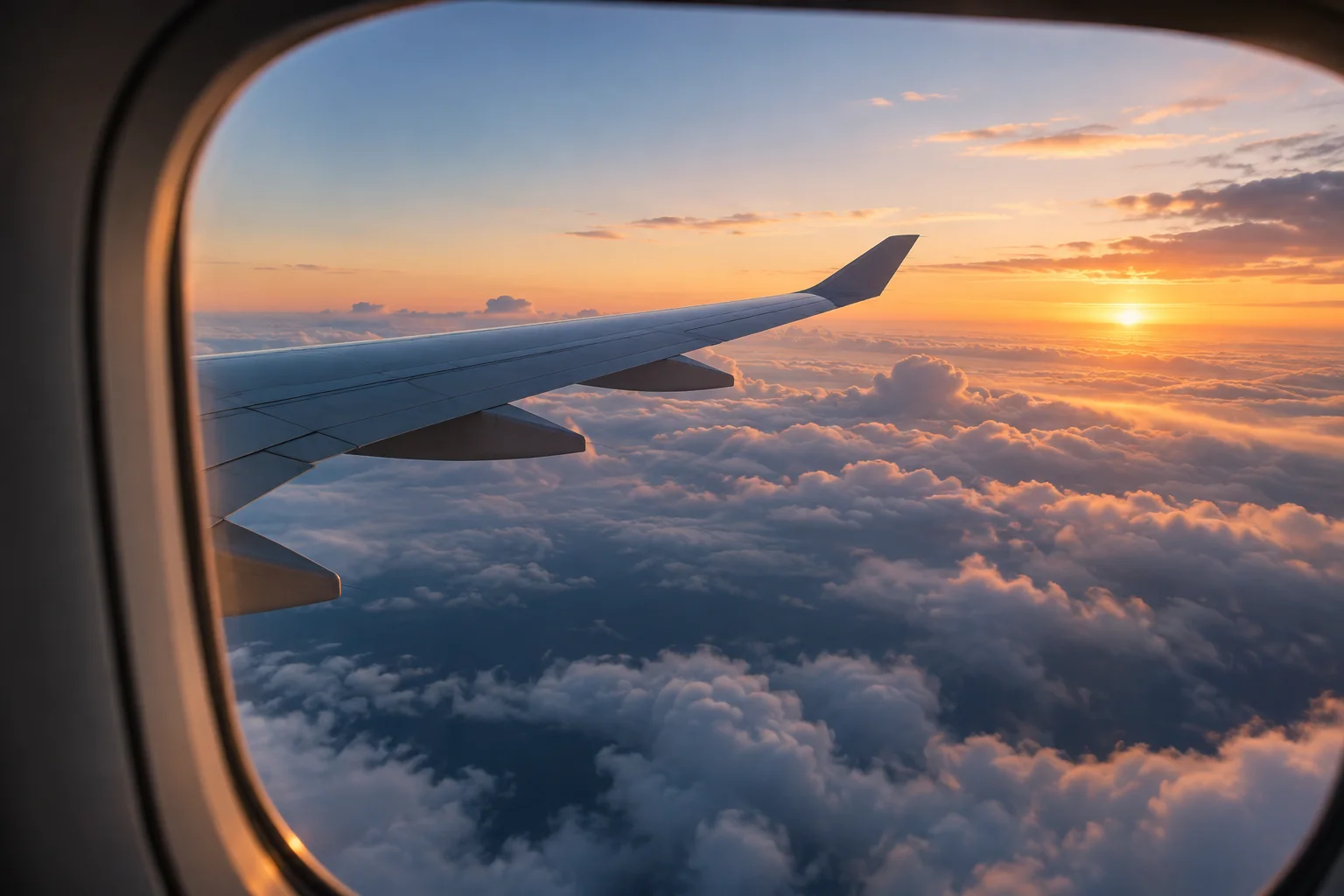 Vista del amanecer desde la ventana de un avión
